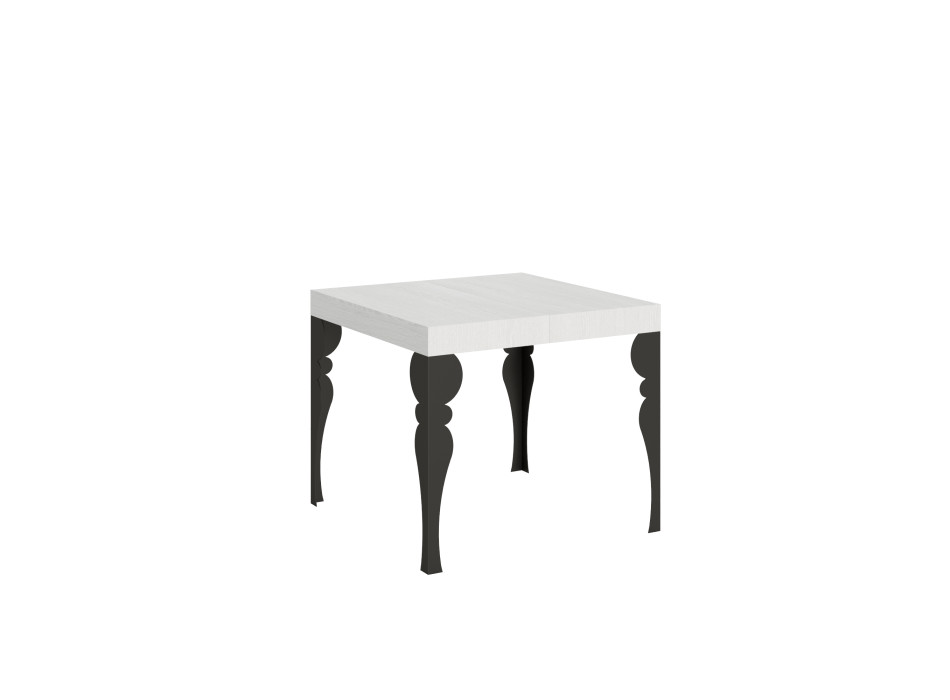 Table Paxon pieds anthracite D.90 - Table extensible 90/246x90 cm Paxon frêne blanc pieds anthracite