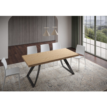 Table Proxy = Tabira Bois Massif Écorcé - Table Extensible 90x200/250 cm Chêne Écorcé Tabira Pieds Anthracite