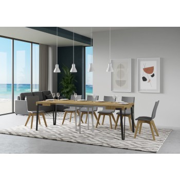 Table Rio - Table extensible 90x90/246 cm Frêne blanc Rio Structure anthracite