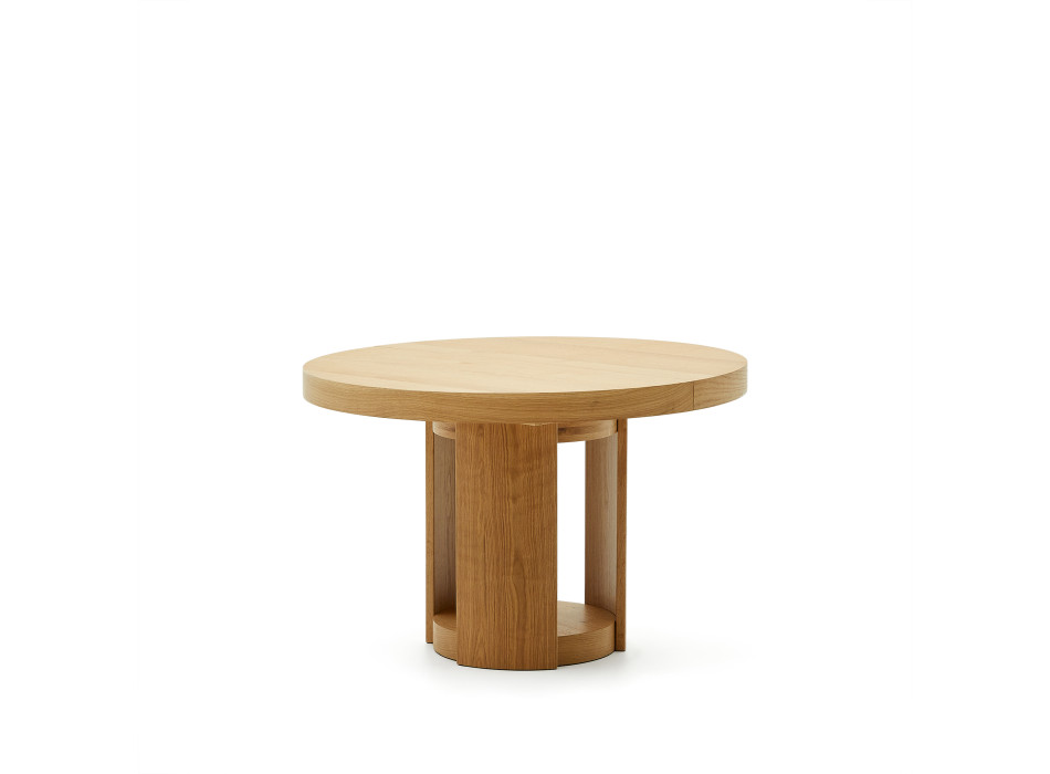 Table ronde extensible Artis en bois massif et placage chêne FSC 100% 120 (170) x 80 cm