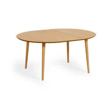 Table ronde extensible Oqui en placage de chêne, pieds en bois massif Ø 120(200)x 120cm