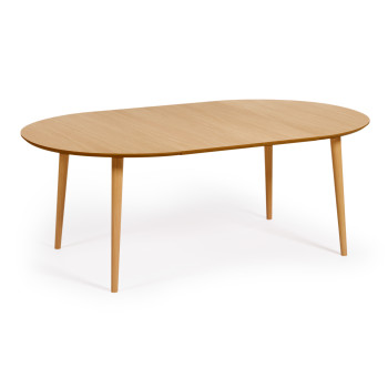 Table ronde extensible Oqui en placage chêne, pieds en bois massif Ø 120(200) x 120 cm