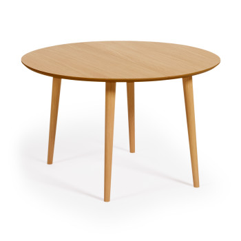 Table ronde extensible Oqui en placage de chêne, pieds en bois massif Ø 120(200)x 120cm