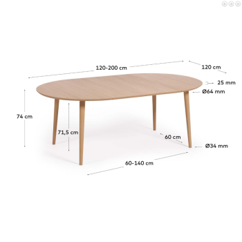 Table ronde extensible Oqui en placage de chêne Ø120