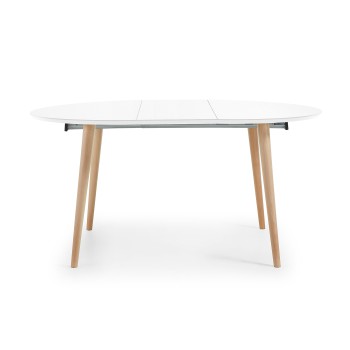 Table ronde extensible Oqui, MDF laqué blanc 120 naturel, laqué blanc