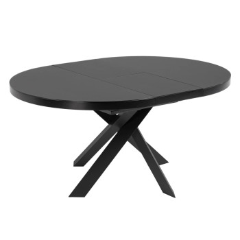 Table ronde extensible Vashti en verre et pieds en acier, finition noire, Ø 120 (160) cm