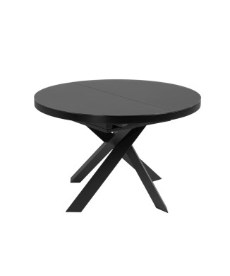 Table ronde extensible Vashti en verre et pieds en acier, finition noire, Ø 120 (160) cm