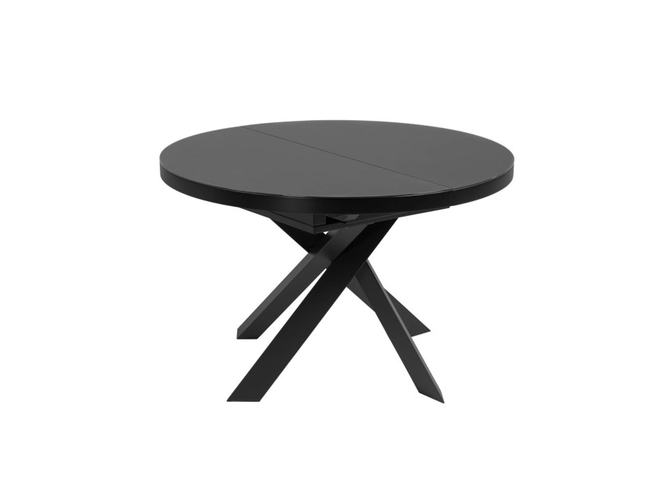 Table ronde extensible Vashti en verre et pieds en acier, finition noire, Ø 120 (160) cm