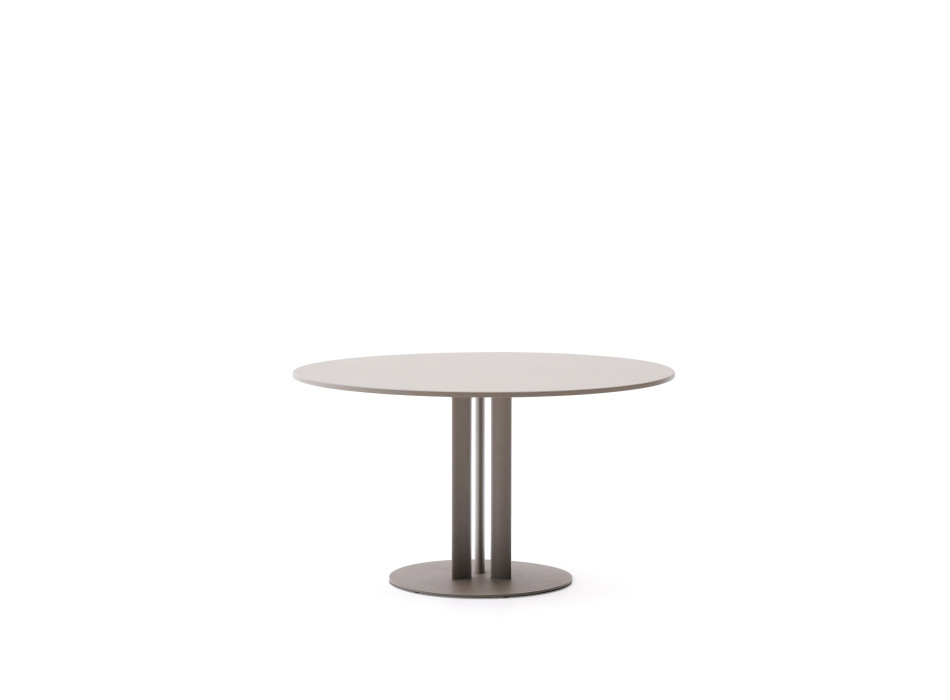 Table d'extérieur ronde Sedalis en acier avec plateau en aluminium gris tourterelle, Ø120 cm