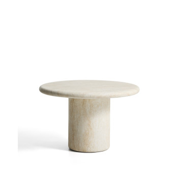 Table ronde Drasi en béton avec finition effet travertin, Ø 122 cm