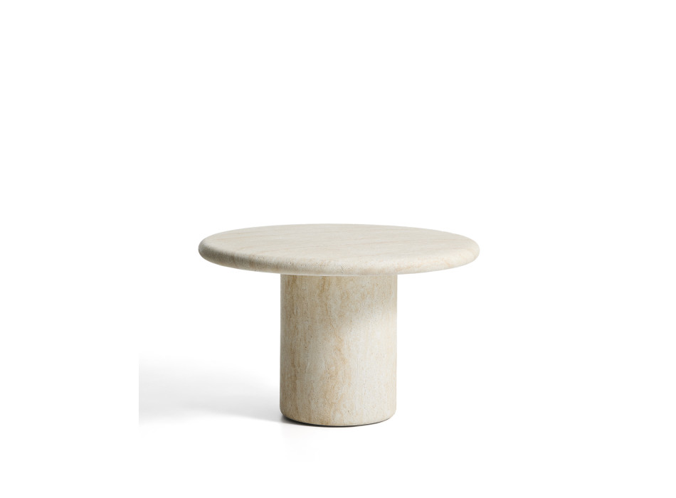 Table ronde Drasi en béton avec finition effet travertin, Ø 122 cm