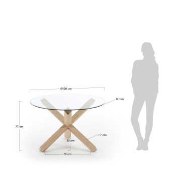 Table ronde Lotus en verre et pieds en bois, verre masian, pieds en bois