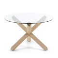 Table ronde en verre Lotus avec pieds en bois 