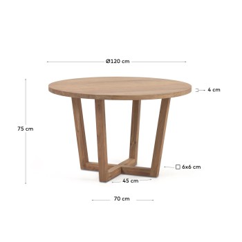 Table ronde Nahla en bois d'acacia massif finition naturelle, Ø 120 cm.