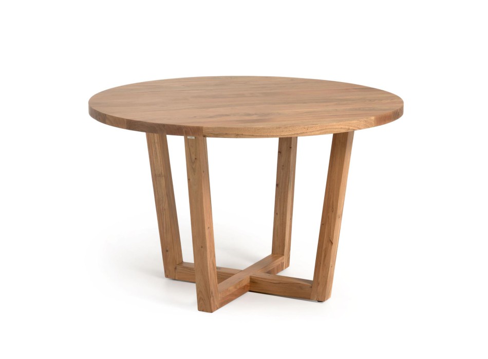 Table ronde Nahla en bois d'acacia massif finition naturelle, Ø 120 cm.