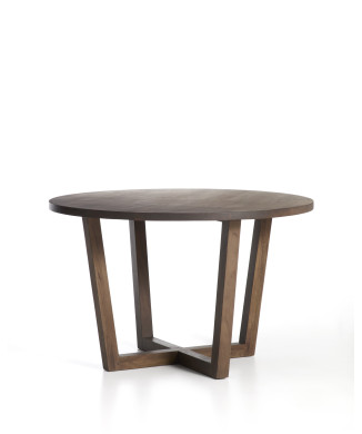 Table ronde Nahla en bois de manguier massif finition noyer Ø 120 cm