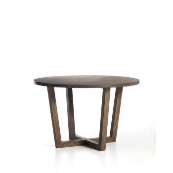 Table ronde Nahla en bois de manguier massif finition noyer Ø 120 cm