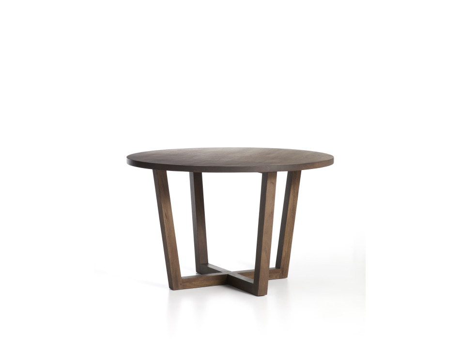 Table ronde Nahla en bois de manguier massif finition noyer Ø 120 cm