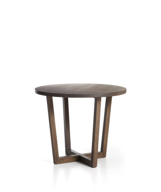 Table ronde Nahla en bois de manguier massif finition noyer Ø 90 cm