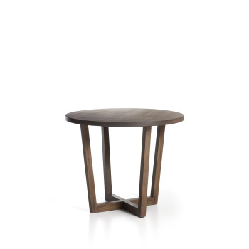 Table ronde Nahla en bois de manguier massif finition noyer Ø 90 cm