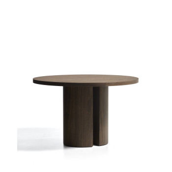 Table ronde Nealy avec placage noyer et finition foncée Ø 120 cm