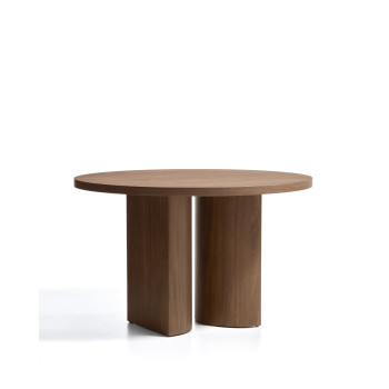 Table ronde Nealy avec placage noyer et finition foncée Ø 120 cm