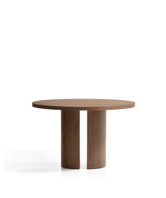 Table ronde Nealy avec placage noyer et finition foncée Ø 120 cm