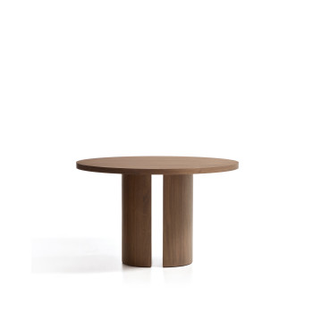 Table ronde Nealy avec placage noyer et finition foncée Ø 120 cm