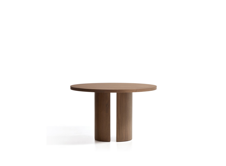 Table ronde Nealy avec placage noyer et finition foncée Ø 120 cm