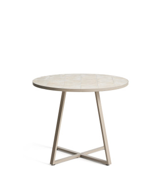Table ronde Tella en acier galvanisé et carreaux beiges Ø90 cm