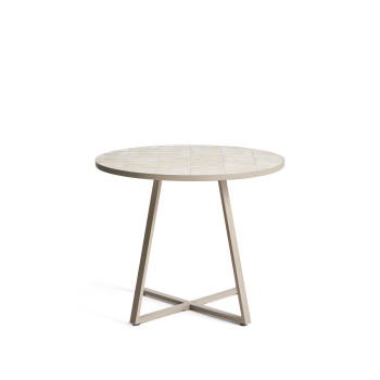 Table ronde Tella en acier galvanisé et carreaux beiges Ø90 cm
