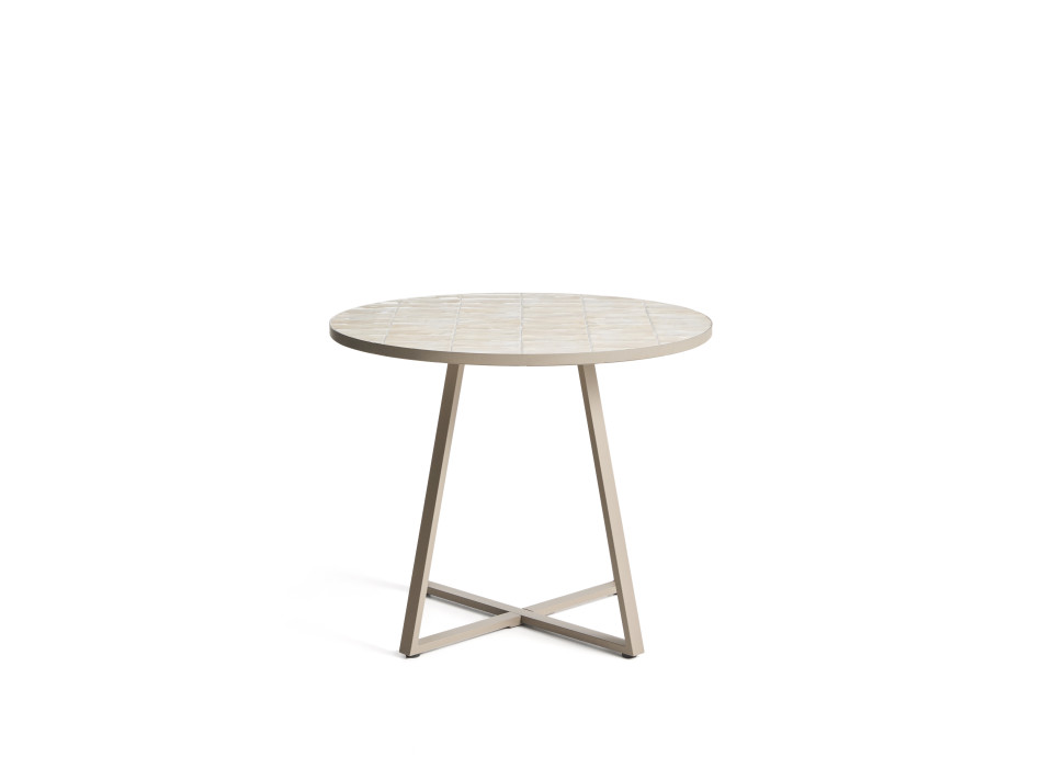 Table ronde Tella en acier galvanisé et carreaux beiges Ø90 cm