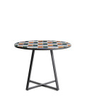 Table ronde Tella en acier galvanisé graphite et carreaux multicolores Ø120 cm