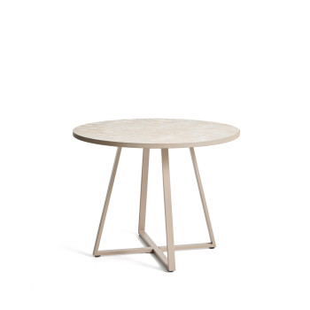 Table ronde Tella en acier galvanisé gris tourterelle et carreaux beiges, Ø120 cm