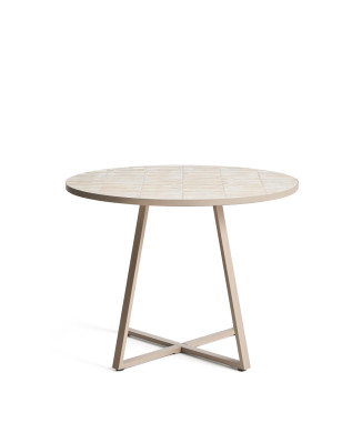 Table ronde Tella en acier galvanisé gris tourterelle et carreaux beiges, Ø120 cm