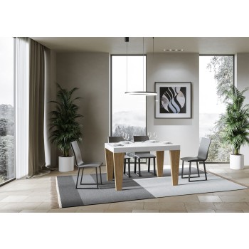 Table Spimbo Mix - Table extensible 90x130/234 cm Spimbo Mix avec plateau en frêne blanc et pieds en noyer