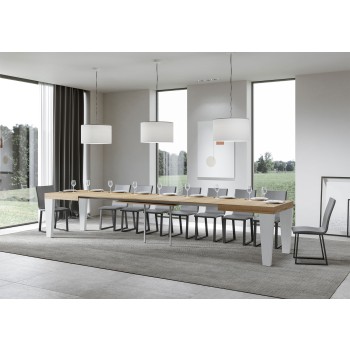 Table Spimbo Mix - Table extensible 90x130/390 cm Spimbo Mix avec plateau en frêne blanc et pieds en noyer