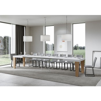 Table Spimbo Mix - Table extensible 90x130/390 cm Spimbo Mix avec plateau en frêne blanc et pieds en noyer
