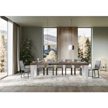 Table Spimbo Mix - Table extensible 90x160/264 cm Spimbo Mix avec plateau en frêne blanc et pieds en noyer