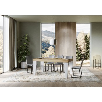 Table Spimbo Mix - Table extensible 90x160/264 cm Spimbo Mix avec plateau en frêne blanc et pieds en noyer