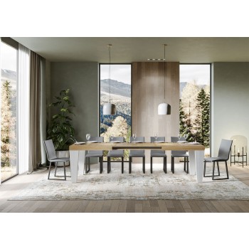 Table Spimbo Mix - Table extensible 90x160/264 cm Spimbo Mix avec plateau en frêne blanc et pieds en noyer