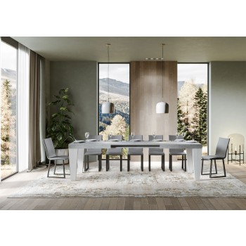 Table Spimbo Mix - Table extensible 90x160/264 cm Spimbo Mix avec plateau en frêne blanc et pieds en noyer