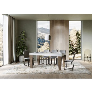 Table Spimbo Mix - Table extensible 90x160/264 cm Spimbo Mix avec plateau en frêne blanc et pieds en noyer