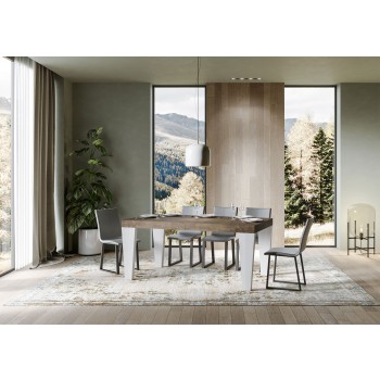 Table Spimbo Mix - Table extensible 90x160/420 cm Spimbo Mix avec plateau en frêne blanc et pieds en noyer