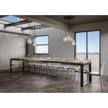 Table Tecno Evolution P.90 - Table extensible 180/440x90 cm Structure en frêne blanc et pieds anthracite Tecno Evolution