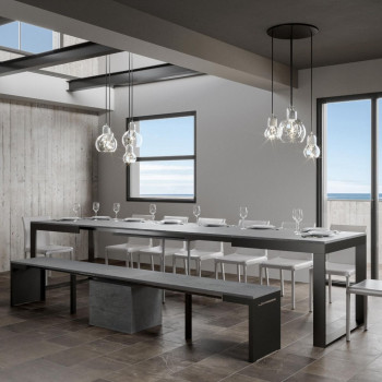 Table Tecno Evolution P.90 - Table extensible 180/440x90 cm Structure en frêne blanc et pieds anthracite Tecno Evolution