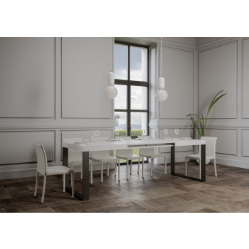 Tecno Table P.90 - Table extensible 140/244x90 cm Tecno frêne blanc avec pieds anthracite