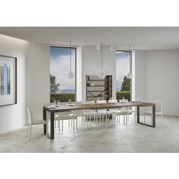 Tecno Table P.90 - Table extensible 160/420x90 cm Tecno frêne blanc avec pieds anthracite