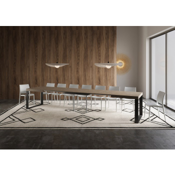 Tecno Table P.90 - Table extensible 160/420x90 cm Tecno frêne blanc avec pieds anthracite