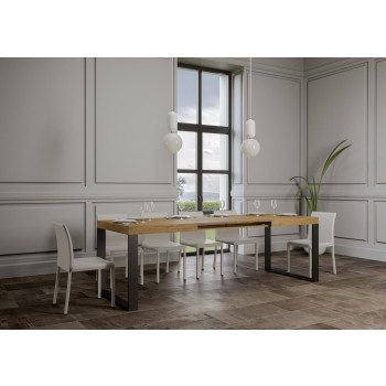 Tecno Table P.90 - Table extensible 160/420x90 cm Tecno frêne blanc avec pieds anthracite